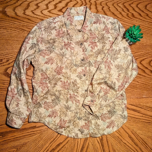 Vintage LL Bean Autumn Leaf Print Button down - Picture 1 of 9